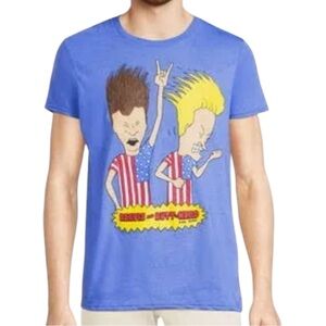 Beavis & Butt-Head MTV‎ Flag T-Shirt Men XL Blue 90s Cartoon Graphic Mad Engine